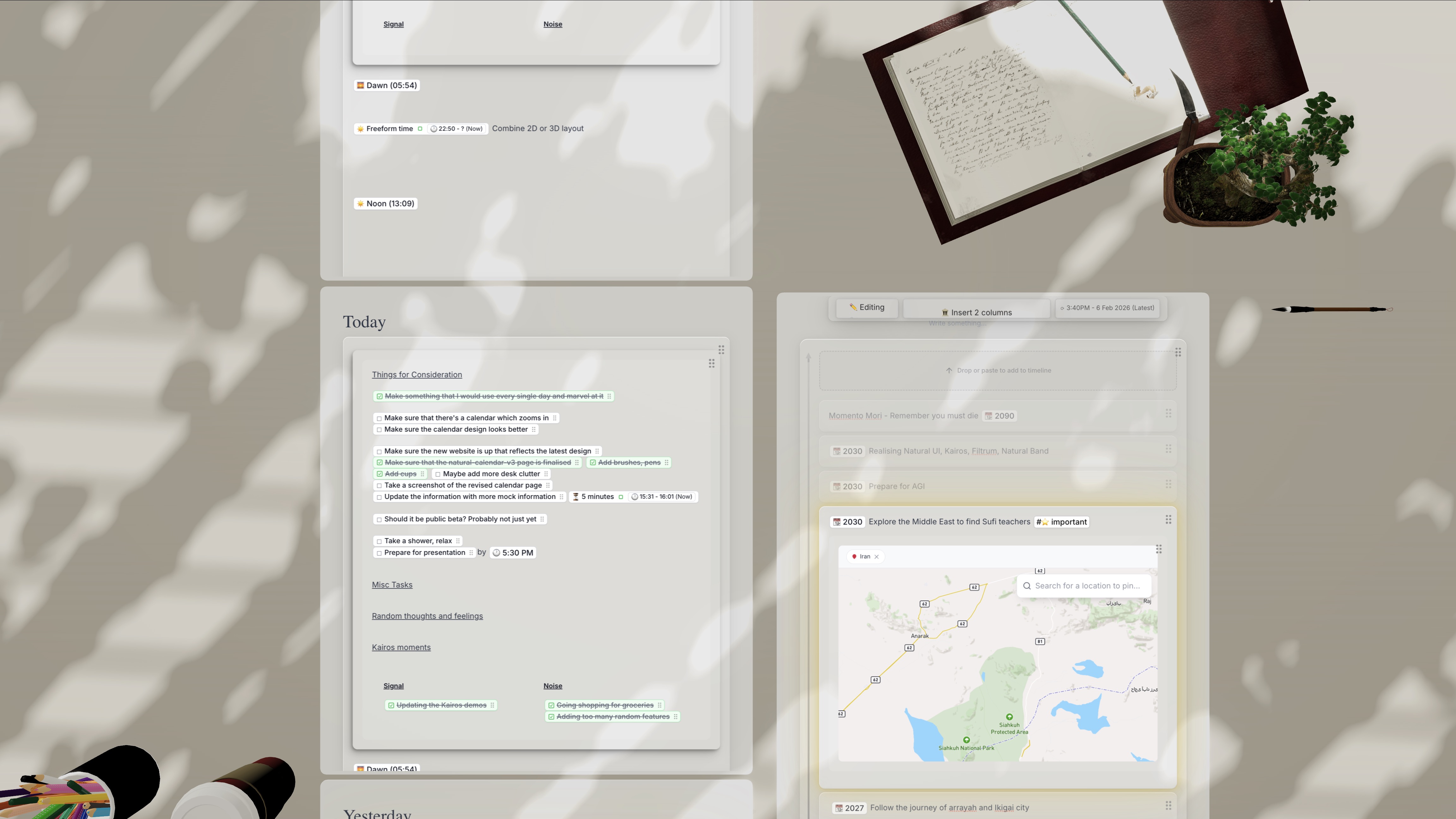 Kairos Lifemap — schedule, tasks, journal and map views